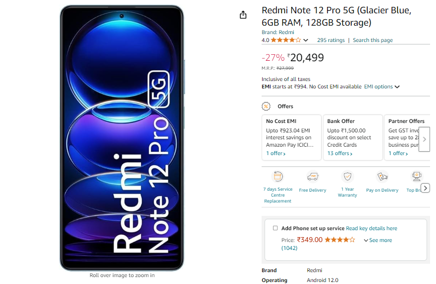 Xiaomi Redmi Note 12 Pro 5G,  top smartphones under ₹20,000